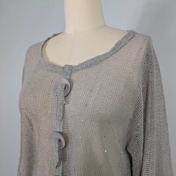 Net Top OS Tan Taupe Lagenook Button Funky Artsy Eclectic Beach Neutral Open - Picture 2 of 11